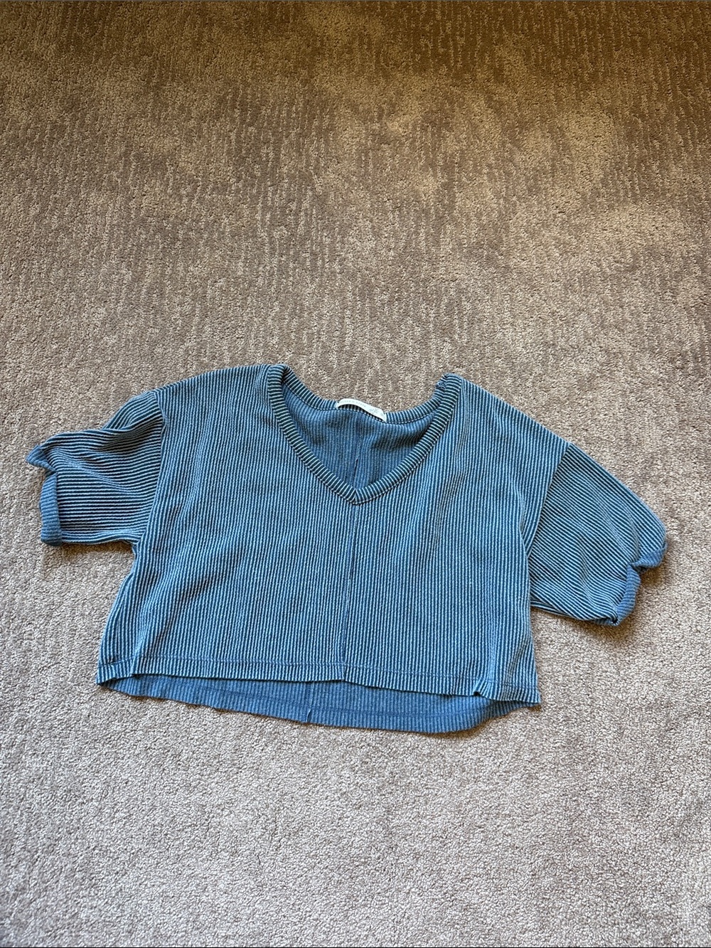Altar'd State Blue Ribbed V-Neck Crop Top